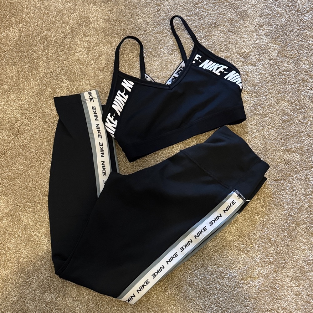 Nike Women's Black Leggings and Sports Bra Set